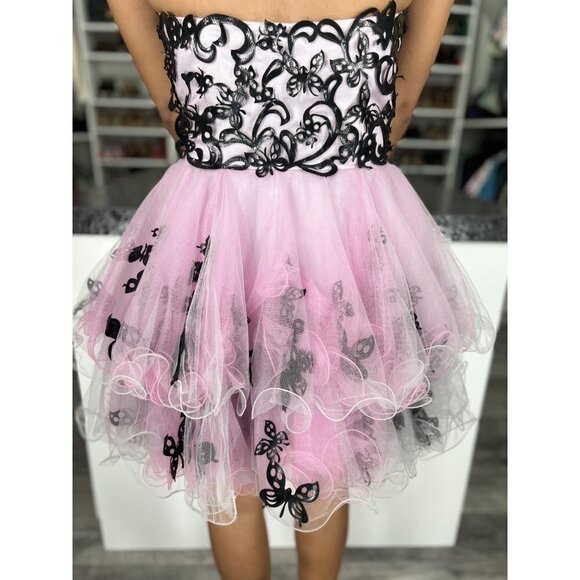Sherri Hill Pink Black Butterfly Short Strapless Dress $290 - Picture 8 of 10